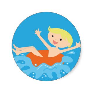 Pool Party Blond Boy Round Stickers