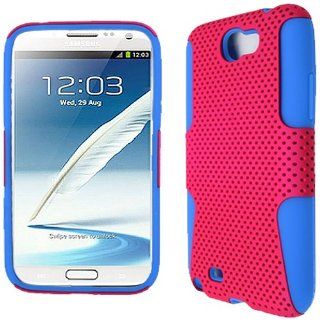 Hot Pink Blue HyBrid HyBird Mesh Rubber Soft Skin Case Hard Cover Faceplate For Samsung Galaxy Note II 2 N7100 with Free Pouch Cell Phones & Accessories