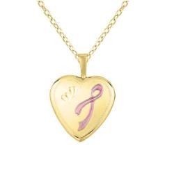 14k Gold Overlay Heart shaped Pink Ribbon Locket Lockets Necklaces