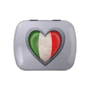 Italian Heart Flag Stainless Steel Effect Candy Tins
