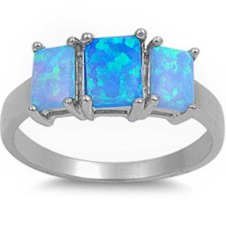 Wow 3 Stone Blue Australian Opal .925 Sterling Silver Ring Size 10 Jewelry