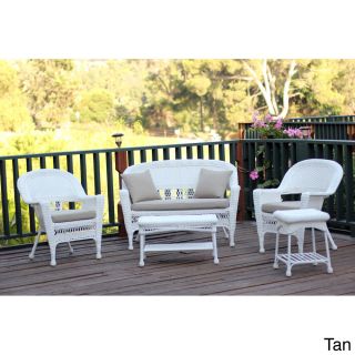 White Wicker 5 piece Conversation Set With Cushions