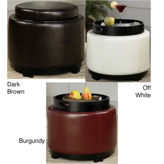 Abbyson Living Manhattan Bicast Leather Round Ottoman With Tray