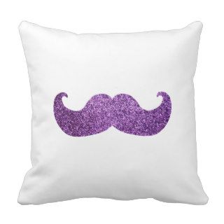 Purple Bling mustache (Faux Glitter Graphic) Throw Pillow