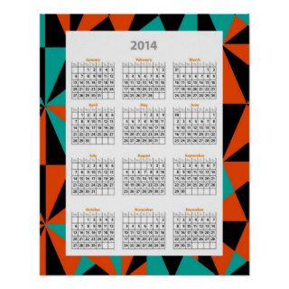 Bright Bold Retro Geometrical 2014 Wall Calendar Poster