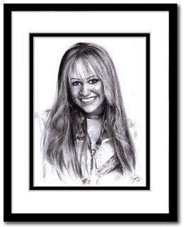 Miley Cyrus as Miley Stewart in Hannah Montana Sketch Portrait, Charcoal Graphite Pencil Drawing Poster   11" x 14" Framed Print (WU232)  