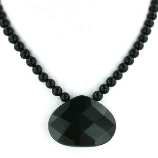 .925 Sterling Silver Black Agate Beads with Facet Pear Shaped Drop Necklace Silver Empire Jewelry Jewelry