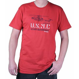 Usmc Mens Sunset Red Helicopter Printed Tee