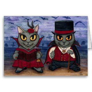 Vampire Cat Couple Gothic Cemetery Fantasy Art Car Card