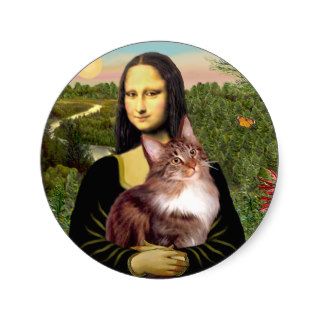 Mona Lisa   Maine Coon cat 12 Round Sticker