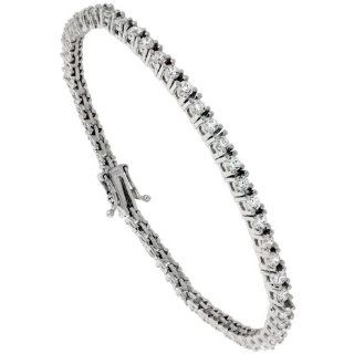 Sterling Silver CZ Tennis Bracelet 2 ct. size 2 mm stones Rhodium finished, 7.5 inches Jewelry