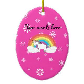 Unicorn on clouds pink snowflakes ornament