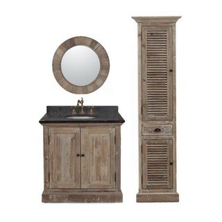 Legion Furniture Marble Top 36 inch Single Sink Rustic Style Bathroom Vanity With Matching Wall Mirror And Linen Tower Black Size Single Vanities