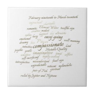 Pisces Traits Tag Word Cloud   handwriting style Ceramic Tiles