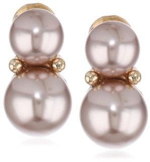 Napier "Pretty Pearl" Gold Tone, Cocoa Clip Button Stud Earrings Clip On Earrings Jewelry