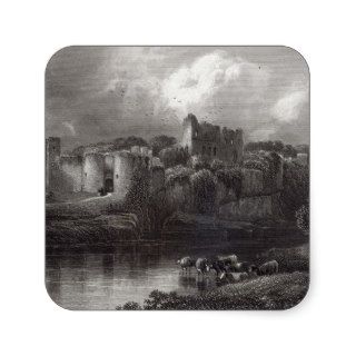 Chepstow Castle, engraved by R. Hinshelwood Square Stickers
