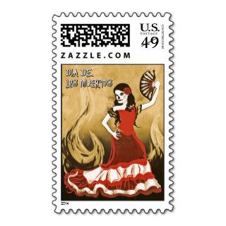 dia de los muertos spanish dancer postage stamps