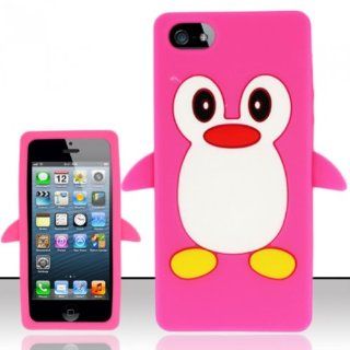Pink Penguin Cute Rubber Case for iPhone 5 Cell Phones & Accessories