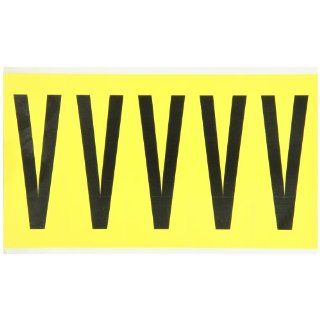 Brady 3460 V 5" Height, 1 3/4" Width, B 498 Repositionable Coated Vinyl Cloth, Black On Yellow Color 34 Series Indoor Letter Label, Legend "V" (5 Lables Per Card) Industrial Warning Signs