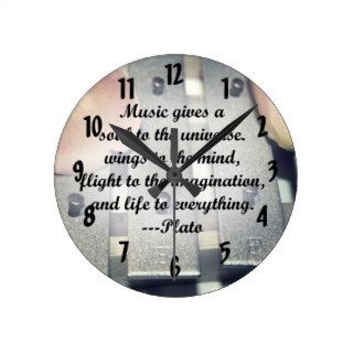 Music gives soul bells rose design round wall clocks
