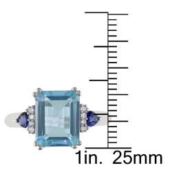 Miadora 14k White Gold Blue Topaz, Sapphire and Diamond Accent Cocktail Ring Miadora Gemstone Rings