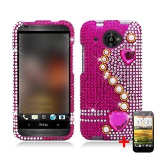 HTC DESIRE 601 PINK SILVER PEARL HEART DIAMOND BLING COVER HARD CASE + FREE SCREEN PROTECTOR from [ACCESSORY ARENA] Cell Phones & Accessories