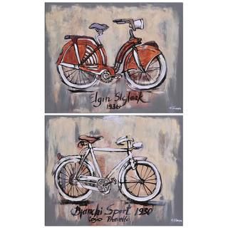 Ksenia Sizaya 'Vintage Bicycle' Hand painted Canvas Art (Set of 2) Canvas