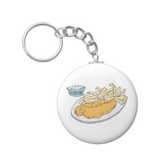 Fish And Chips Junk Snack Food Cartoon Art Key Chains