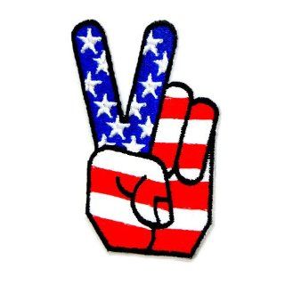 USA Flag Peace Symbol Finger Appliques Hat Cap Polo Backpack Clothing Jacket Shirt DIY Embroidered Iron On / Sew On Patch