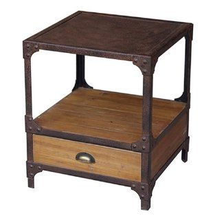 Luca Reclaimed Wood Rustic Iron Industrial Loft Side Table   End Tables