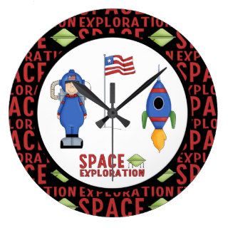 Cartoon Boy Space Explorer Astronaut Space Shuttle Wall Clocks