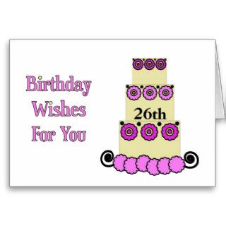 26th Birthday Wishes, 4 layer cake in yellow Greeting Cards
