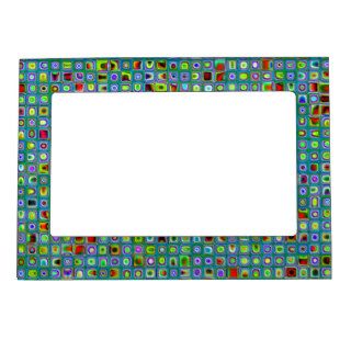 Funky Turquoise Textured Mosaic Tiles Pattern Picture Frame Magnet
