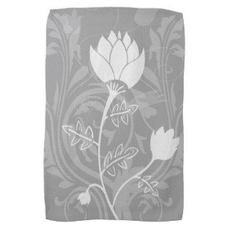 shades of Grey and white floral pattern Towels