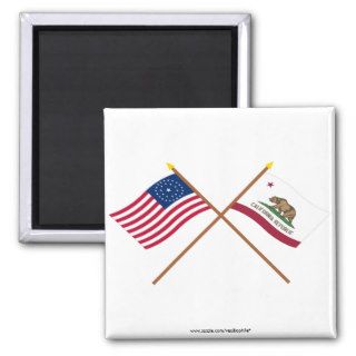 Crossed US 31 star and California State Flags Refrigerator Magnets