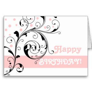 Scroll leaf white, pale pink Happy Birthday Greeting Cards