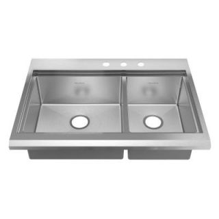 American Standard Prevoir Appliance Top Mount Brushed Stainless Steel 36x25.5x10 in. 3 Hole Double Combo Bowl Kitchen Sink DISCONTINUED 11CR.253383.073