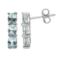 Malaika Sterling Silver Oval cut Aquamarine 3 stone Drop Earrings Malaika Gemstone Earrings