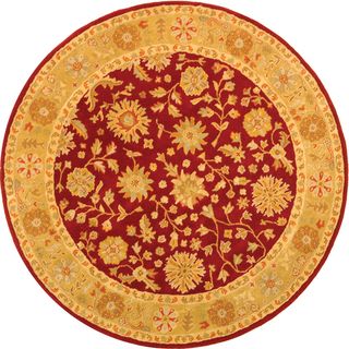 Handmade Heritage Kashan Burgundy/ Beige Wool Rug (6' Round) Safavieh Round/Oval/Square