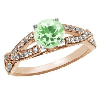 1.71 Ct Round Green Amethyst White Diamond 925 Rose Gold Plated Silver Ring Jewelry