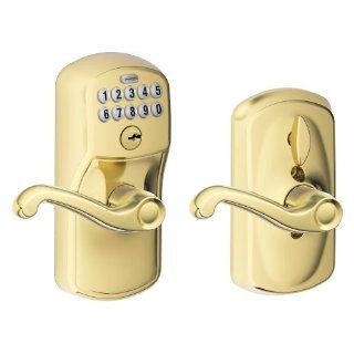 Schlage FE595 V PLY 505 FLA Plymouth Keypad Entry with Flex Lock and Flair Style Levers, Bright Brass   Door Levers  