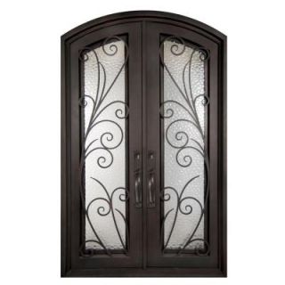 Iron Doors Unlimited Flusso Center Arch Painted Oil Rubbed Bronze Decorative Wrought Iron Entry Door IF6282RELW
