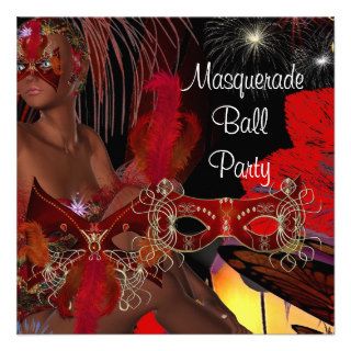 Masquerade Ball Party Mask Black Red Showgirl 2 Custom Invitation