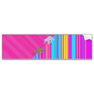 Whimsical Elephant Bright Pink Stripes Polka Dots Bumper Sticker