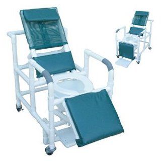 Reclining shower chair w/deluxe elongated open front commode seat, footrest, padded elevated leg e Health & Personal Care