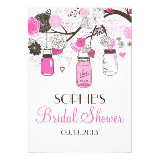 Hot Pink Mason Jars Cute Bridal Shower Invitation