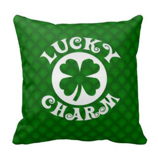 Green Background Lucky Charm Throw Pillows