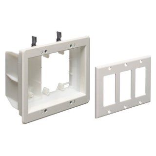 Arlington TVBU507 1 Recessed TV Outlet Box with Paintable Trim Plate, White, 3 Gang   Electrical Outlet Boxes  