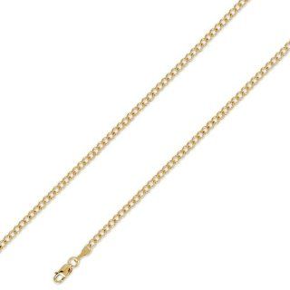 14K Solid Yellow Gold Curb Cuban Chain Necklace 2.4mm (3/32 in.)   22 in. Jewelry