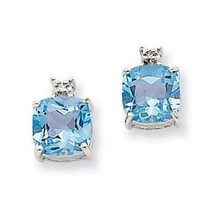 14k White Gold Blue Topaz & Diamond Post Earrings. Gem Wt  2.2ct Jewelry